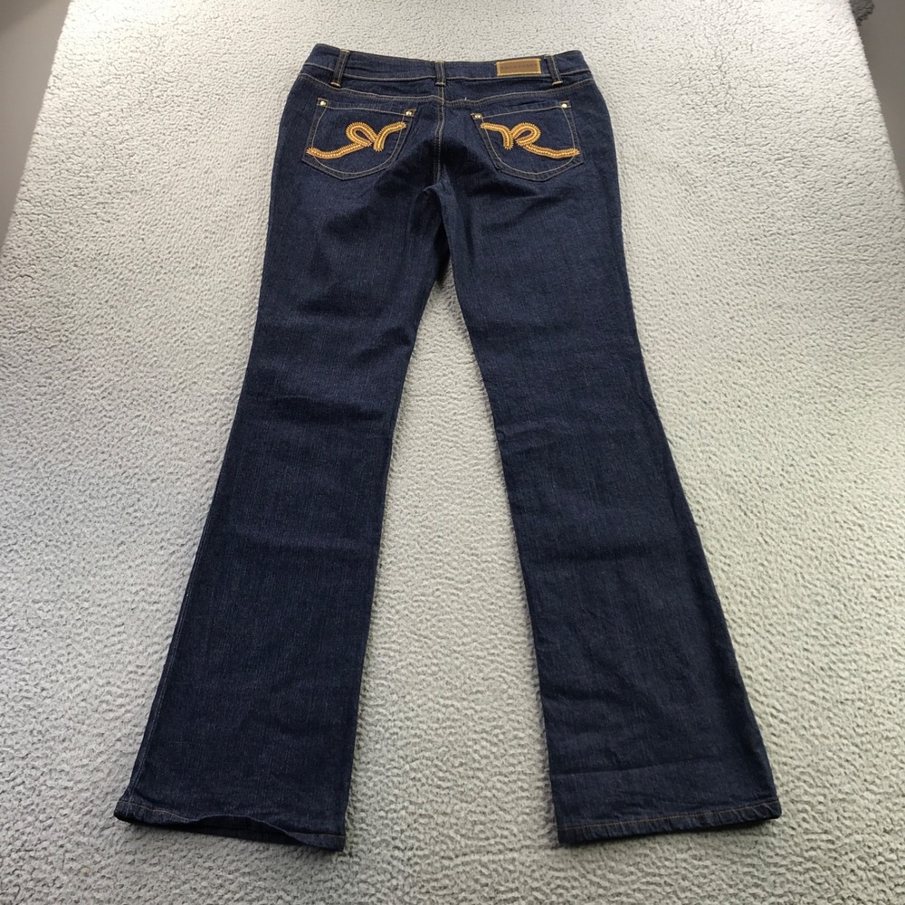 VTG Rocawear Jeans Womens 11 32x34 Blue Flared Embroidered Y2K Stretch Bootcut